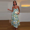Print Women Dress Strapless Camisole Dress High Waisted Floral Dress Slimming Design Fashion Wear Daily Style