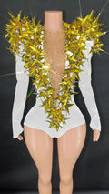 New Shiny Black Rhinestone Velvet Long Sleeve Bodysuit Women Evening Party Club Gala Hosts NightClub Bar Stage Costumes