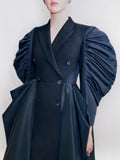 Autumn Long Oversized Elegant Draped Patchwork Trench Coat For Women Double Breasted Luxury Designer Overcoat Runway Fashion