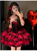 Olivegirl Sweet Lace Dress Lolita Red Cute Girl Spring High-end Women Summer Birthday Party Elegant Princess Lolita Dresses