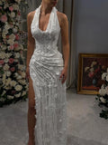 Customized Elegant High Necklink Wedding Dresses Sleeveless Mermaid Bridal Gowns White Side High Split Wedding Gowns