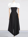 Hit Color Spliced Shawl Elegant Long Dress Women Square Collar Sleeveless High Waist Evening Dresses Female New Autumn 2024
