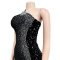 Women's Sexy One Shoulder Elegant Rhinestone Birthday Maxi Split Dress Sparkly Hot Drilling Bodycon Party Night Clubwear