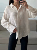 Casual Folds Women Shirts Lapel Collar Long Sleeve Sheer Loose Shirt for Office Commute Casual Day Wear Fashion New