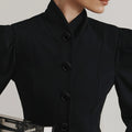 French Elegant Retro Black Blazer for Women Stand Collar Puff Sleeve Slimming Commuter Coats Female Winter Clothing