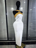 Red White Women Sexy Off the Shoulder Shining Crystal Bodycon Long Bandage Dress Elegant Evening Party Cocktail Fashion Outfit