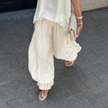Fashion Ruched Long Trousers Women's Elastic Waist Elegance Solid Leisure Trousers 2025 Autumn Commuting Clothing Female