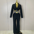 Women Celebrity Designer Fashion Women Luxury Birthday Set Sexy Cut Out Long Sleeve Beading Bodycon Two Pieces Pants Bandage Set
