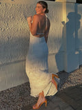 Fashion Backless Ruched Long Dress For Women Halter Lace Up Sexy Ruffle Dress Loose Female 2025 Summer New Vacation Dress