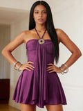 Metal Buckle Dress Women Sexy Elegant Sleeveless Halter Bandages Ribbon Stretch Chic Midnight Party Club Mini Bodycon