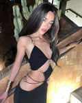 Red Black Color Women Sleeveless Sexy Strap V-Neck Keyholes Bodycon Long Bandage Dress Fashion Celebrate Nightclub Party Dress