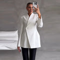 Elegant Solid Blazer Skirt Set Women Slim One Button Suit Jacket Pleated See Through Fishtail Skirts Spring Lady Party Suit