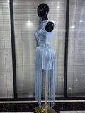 Pink Skyblue Women Sexy O-Neck Bodycon Bandage Long Tassels Gowns Dress Elegant Evening Party Birthday Homecoming Outfit