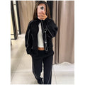 White Stripe 2 Piece Tracksuit Women Stand Collar Zip Jacket And Elastic Waist Wide Leg Pants Set Sporty Casual Matching Outfit
