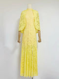 2026 New Banquet Evening Party Standing Collar Shawl Elegant Slimming Yellow Lace Dress Fashion Long Dress for Women