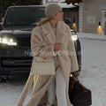Belted Faux Mink Fur Coat Women 2026 Winter Beige Gradient Furry Fur Jacket Luxury Brand Hooded Warm Outerwear Overcoat