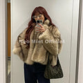 Ins Hot Blogger Fashion Striped Faux Fur Jacket for Women Winter Lapel Collar Fluffy Eco Fox Fur Coat Stylish Outerwear