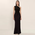 Solid Slimming Dresses for Women Slanted Collar Sleeveless High Waist Temperament Dress Female Fashion