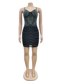 Mesh Sexy Dress Rhinestone Sleeveless Elastic Bodycon Trend Birthday Midnight Party Outfits Luxury Shiny Dress Vestidos