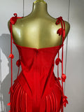 Elegant Pink Strapless Sexy Long Tassel Bandage Dress Women Celebrity Evening Party Luxury Birthday Cocktail Dress Stage Wear