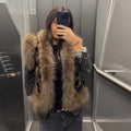 Chic Embroidery Fur Patchwork Waistcoats Women Stand Collar Sleeveless Female Vests 2026 Autumn Lady High Street Furry Tops New