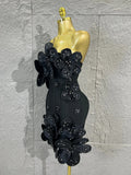 Strapless 3D Handmade Flower RhinestoneBandage Mini Dress Women Sky CorsetBodycon Short Cocktail Party Evening Dress