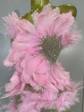 Women Evening Party Birthday Night Club PromGown Sexy Stage Wear Sparkly Sequins Pink Feather Mesh Sleeveless Mermaid Maxi Dres