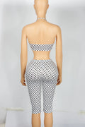 Polka Dot Print Women 2 Piece Set Halter Tank Tops+Bike Shorts Stretch Matching Streetwear Vacation Stretch Outfits