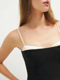 Hit Color Slimming Tube Top for Women Square Collar Sleeveless Spliced Lace Edge Backless Temperament Vests Female