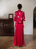 New Qipao Dress Autumn/winter Chinese Style Elegant Temperament Long Knitted Jacquard Slim Red Wedding Dress Set Qipao