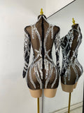 Sparkly Sequins Rhinestones Women Sexy Black Mesh See Through Long Sleeve Party Nightclub Performance Costume Stage Wear