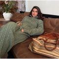 Women Solid Turtleneck Cable Knit Sweater Wide Pants 2 Piece Set Long Sleeve Half Zip Pullover 2026 Casual Loungewear Suit