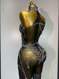 Sparkly Diamond Women Sexy Mesh Jumpsuit Nightclub Bar Party Show Gogo Dancer Clothing Drag Queen Outfit Stage Costume