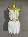 Lady's Sexiness Gold Metal Ring Decor Chiffon Cutout WaistMini Dress Suitable Women Cocktail Dinner Party Performance Outfit