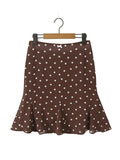 Casual Coffee Polka Dot Two Piece Set for Women Lace Trim Cami Sheer Mesh Ruffled Midi Skirt Set for Vintage Dates