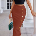 Winter Office Brown Mid Calf Button Bandage Pencil Skirt Long Bodycon Women Split Wholesale XL High Quality Club Skirt