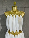 Lady's Sexiness Gold Metal Ring Decor Chiffon Cutout WaistMini Dress Suitable Women Cocktail Dinner Party Performance Outfit