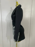Sexy Sparkly Tassels Chains Black Suit Mini Dress Women Eveing Party Birthday Prom Nightclub Singer Performance Stage Costume