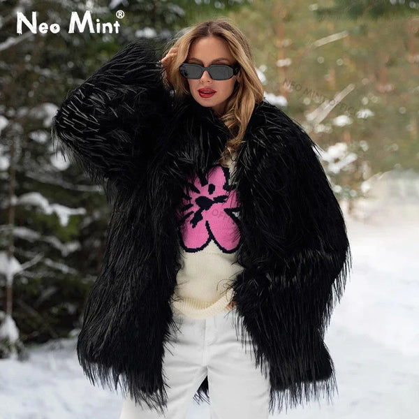 2026 Winter Furry Faux Fur Coat Long Women Luxury Brand Tassels Fluffy Fur Jacket Female Streetwear Super Warm Overcoat