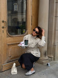 Women Oatmeal Soft Suede Stand Collar Snap Button Pocket Jackets Long Sleeve Coats Autumn Daily Office Party Chic Outerwear 2026