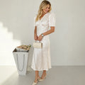 Printed Maxi Dress Women Elegant Slim V-Neck Short-Sleeve Evening Dress Summer New Casual Commuter Female Dress