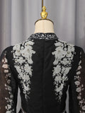 Vintage Indie Folk Style Print Dress for Women V Neck Three Quater Sleeves Patchwork Hollow Out Tiered Dresses Female New