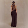 Elegant Red Brown Lace Patchwork Long Dress Women's Turtleneck Draped Collar Dresses Evening Party Wedding Guest Summer White