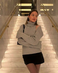Knitted Top Two Piece Set For Women Turtleneck Sleeveless Pullover Vest Long Sleeve Texture Patchwor Set Lady Sexy Set