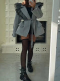 Chic Ruffles Women Jackets Lapel Collar Long Sleeve Elegant Fit Jacket for Commute Gathering Wear Fashion Autumn