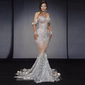 2026 Popular Bright Crystal Sequins Elegant Fishnet Dress, Off-the-shoulder Wedding Dress Women Dresses for Party and Wedding