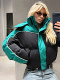 Black White Color Block Puffer Jacket Womens Zip Up Oversized Loose Fit Warm Coat Fall Winter Streetwear Daily Trendy Outerwear