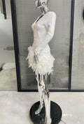 Women's 2-Color Glam V-Neck Gorgeous Feather Skirt Bandage Mini Dress Fashion Party Evening Performance Dress Women Glam Dresses