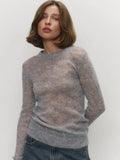 Mohair Round Neck Pullover Sweater For Women 2025 Spring Summer New Knitted Bottom Semi-sheer Knit Sweater Female Top