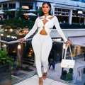 Sexy Hollow Out Jumpsuits Woman Trend Metal Buckle Decoration Full Sleeve Skinny Peach Hip Party Club Street Overalls
